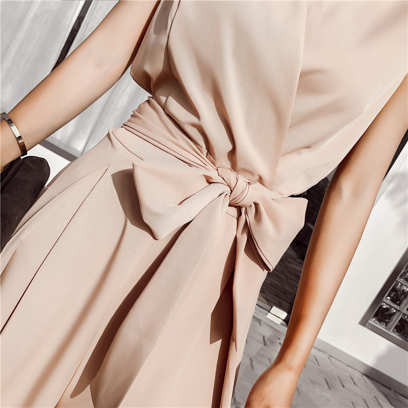 V-neck bow tie wide leg jumpsuit