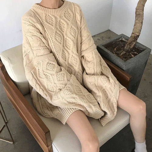 Women's long-sleeved sweater mid-length sweater coat