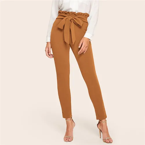 Cropped Trousers Orange Paper Bag Belt Leggings Orange - Shop at LoveMi
