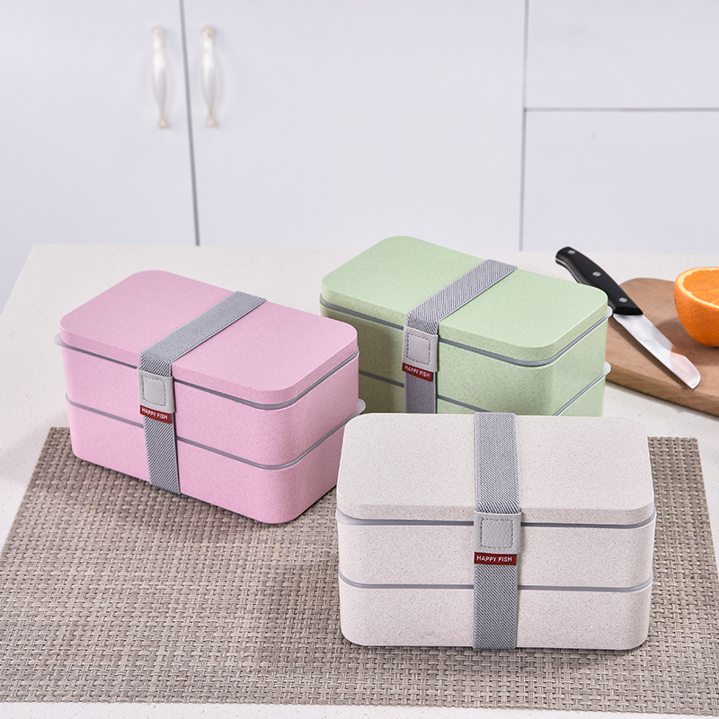 Plastic Square Wheat Straw Lunch Box Bento