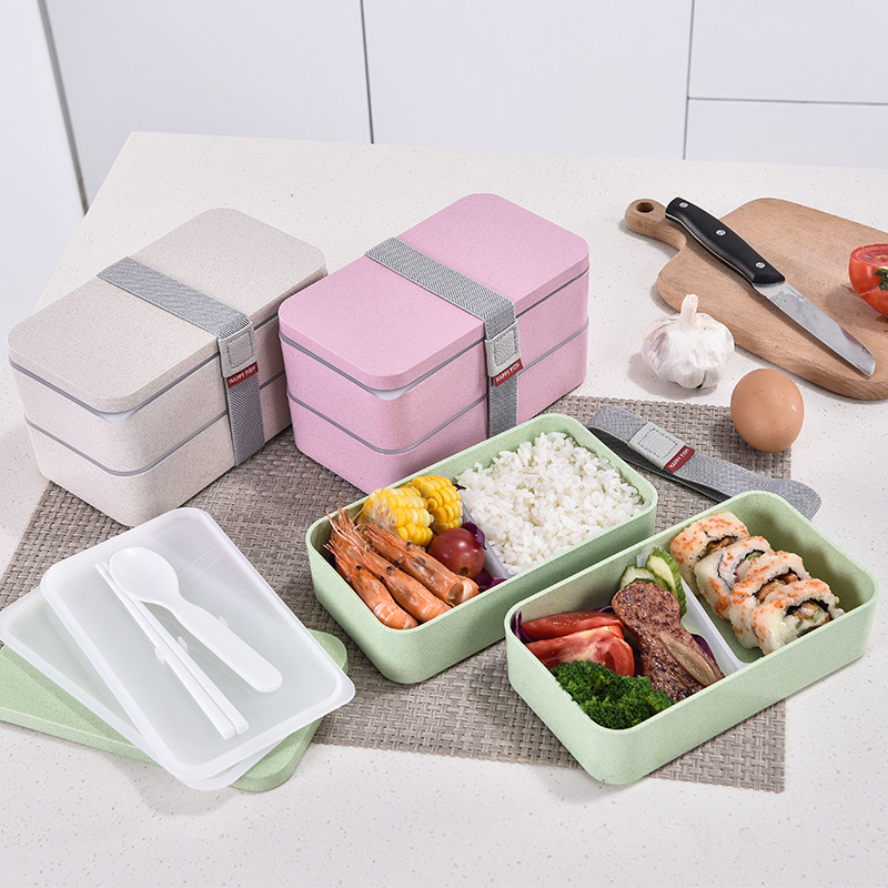 Title 2, Plastic Square Wheat Straw Lunch Box Bento