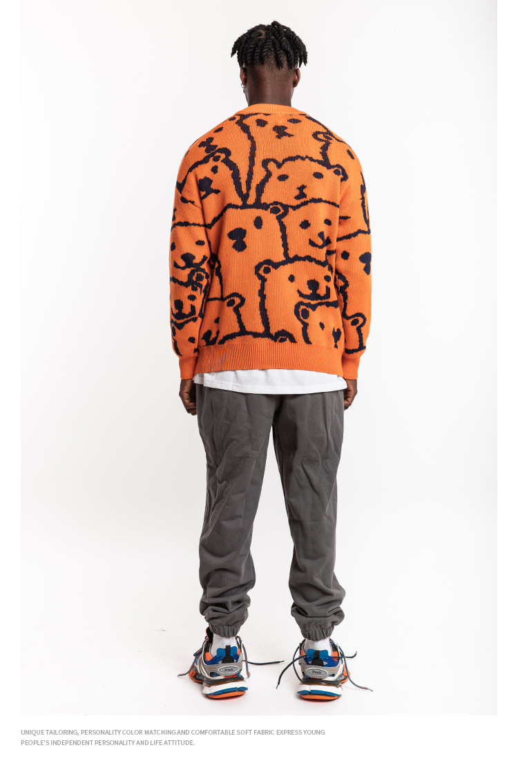 Bear knit sweater couple loose