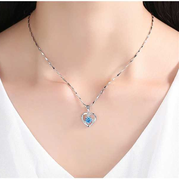 925 silver-plated blue crystal pendant