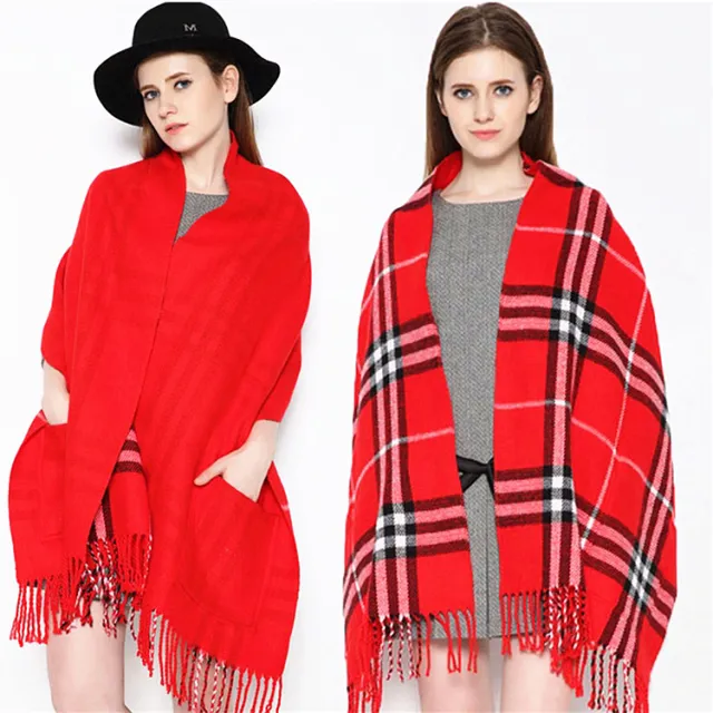 Cashmere plaid pocket scarf Red - Shop at LoveMi