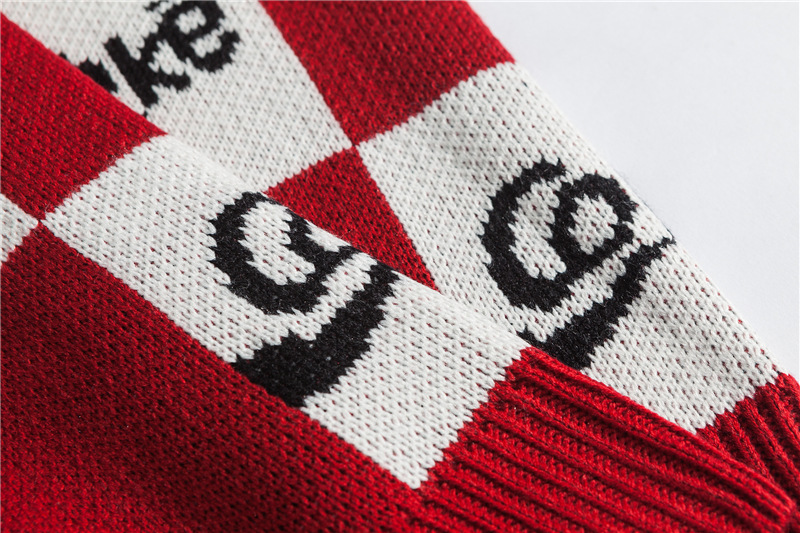 Round Neck Pullover Plaid Letter Sweater