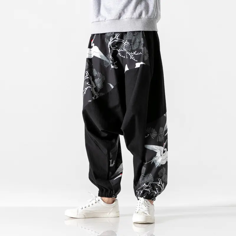 Chinese Style Crotch Big Patchwork Pants