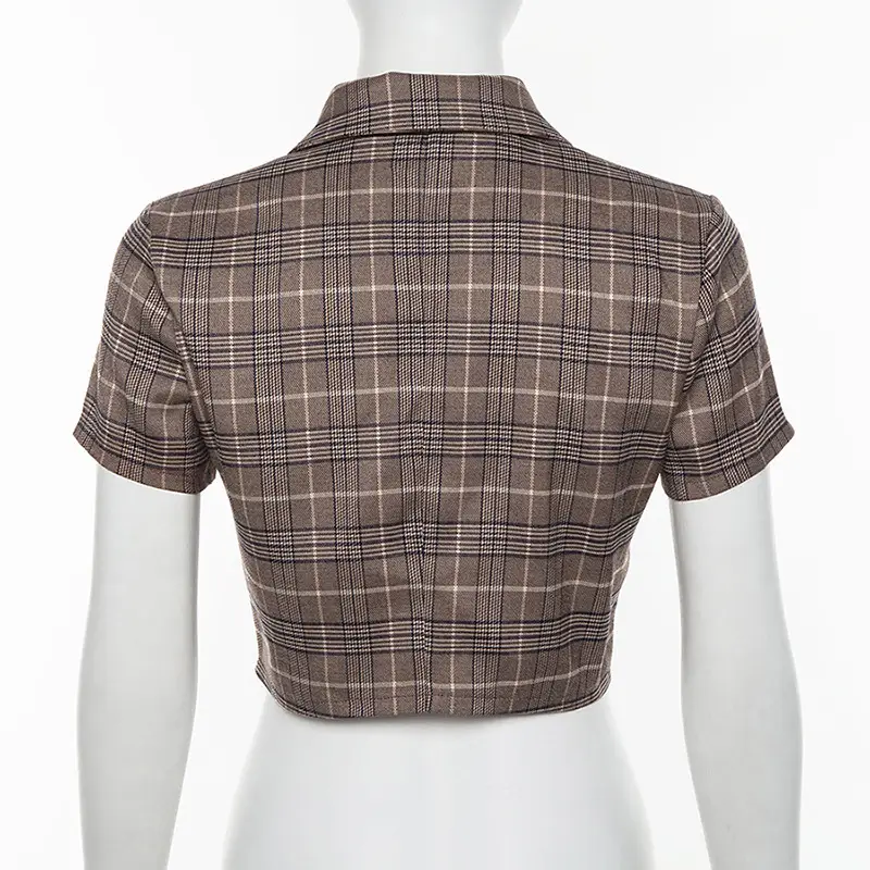Checked lapel open-neck cardigan T-shirt