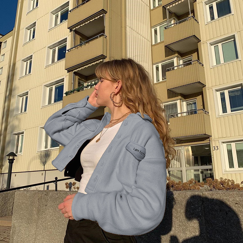 Embroidered Letter Wool Short Coat