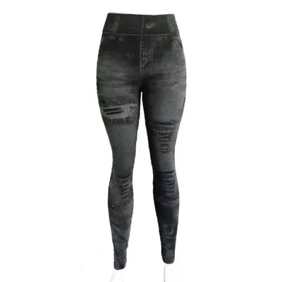 Women's Super Elastic 9 point Denim Leggings Black - Shop at LoveMi