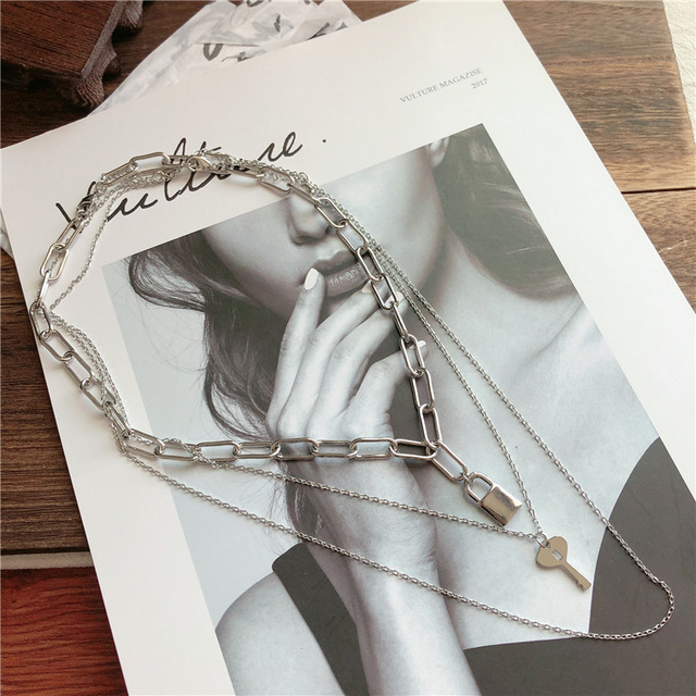 Key lock multi-layer necklace collarbone choker