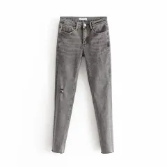 Brushed Skinny Jeans - Grey - View 1