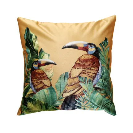 Modern rainforest bird green leaf print cushion cover Yellow A - Shop at LoveMi