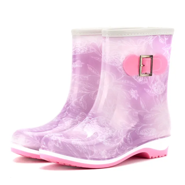 Rain boots warm mid tube snow boots Purple - Shop at LoveMi