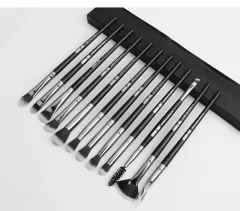 12 makeup brushes set - Black Rod Silver Tube - View 1