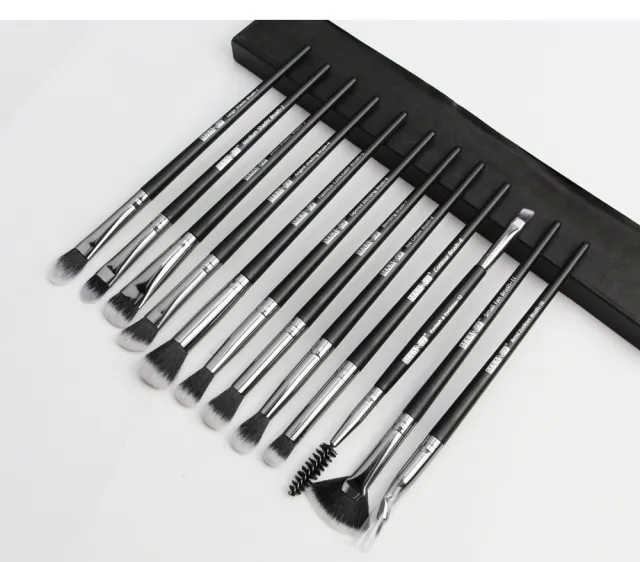 12 makeup brushes set Black Rod Silver Tube - Shop at LoveMi