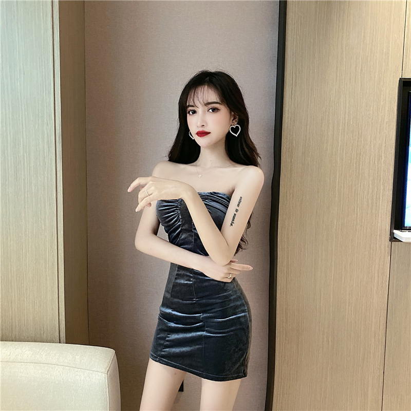 Sexy tube top low-cut velvet jumpsuit