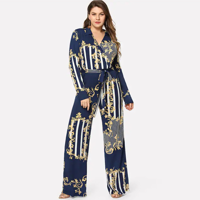 Women's printed trousers lace up jumpsuit Blue - Shop at LoveMi