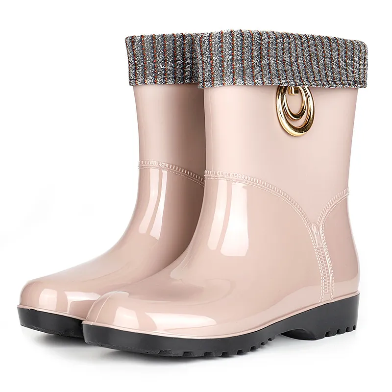Rain boots women's drum plus cotton rain boots - Khaki