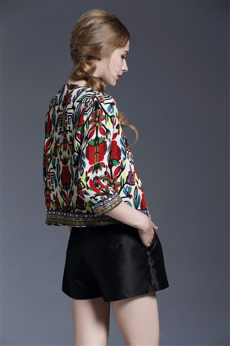 Embroidered ethnic print coat