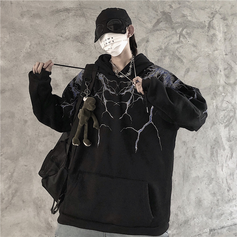 Flash print loose-fitting hip-hop hoodie