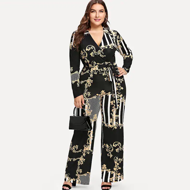 Women's printed trousers lace up jumpsuit Black - Shop at LoveMi