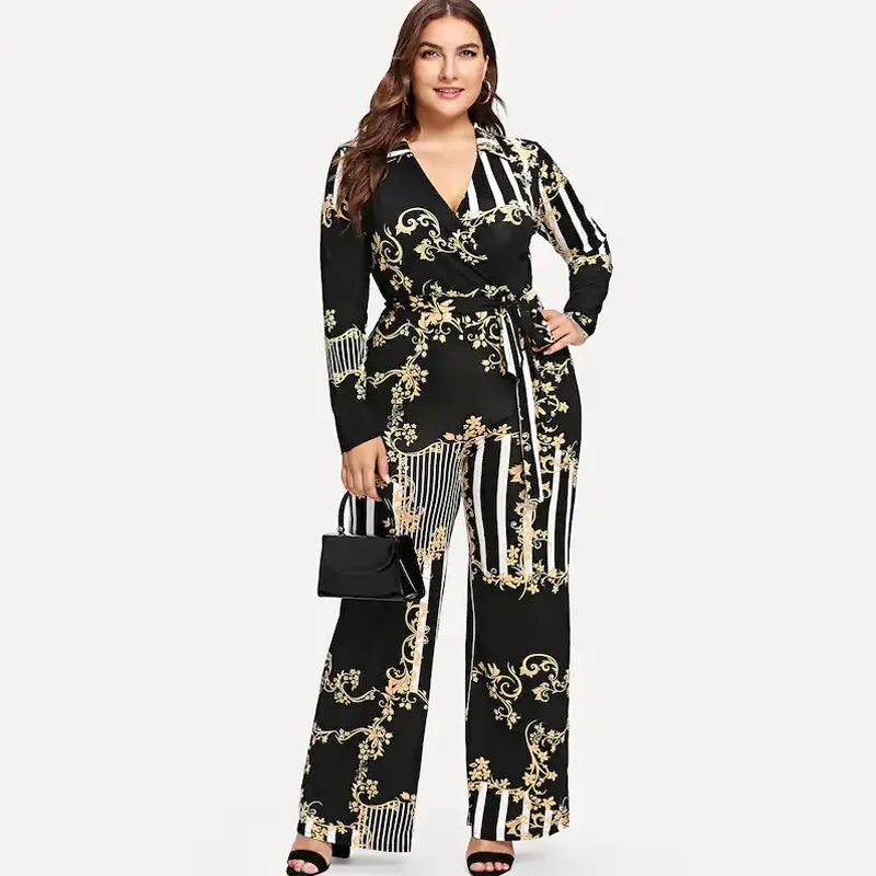 Women's printed trousers lace up jumpsuit - Black