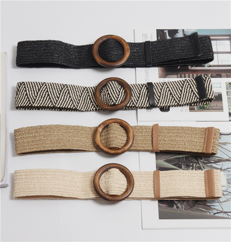 Woven round buckle belt with bohemian wax rope
