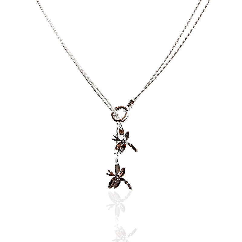Silver plated double dragonfly necklace