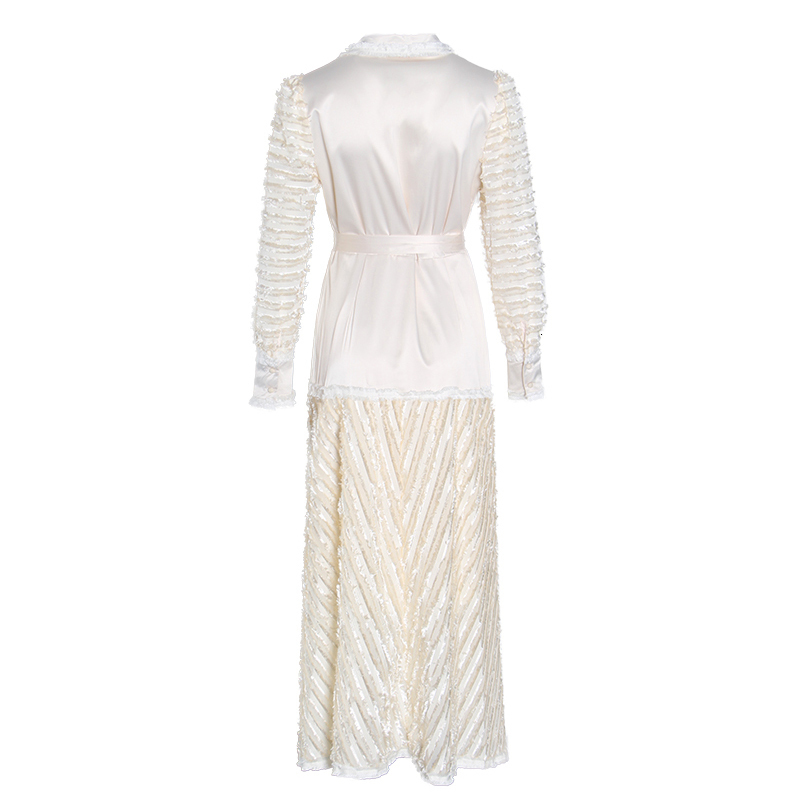 Striped paneled long sleeve dress