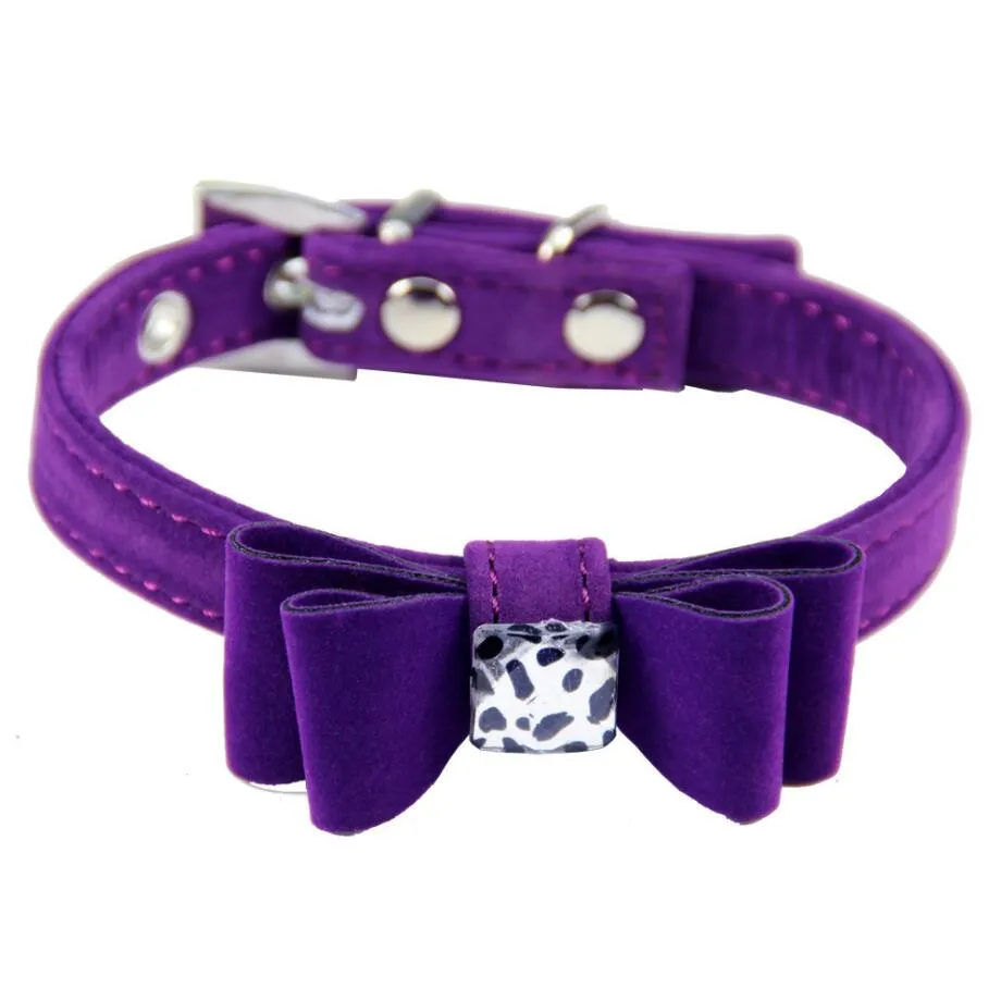 Dog collar made of flannelette with bow tie - Purple