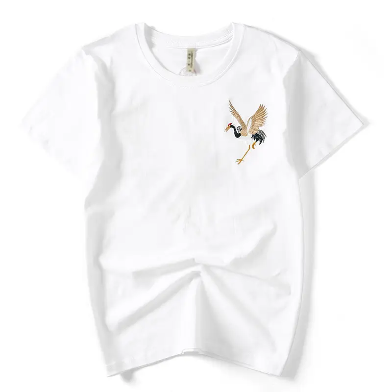 Vintage ethnic cotton embroidered crane t-shirt