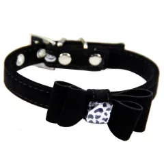 Dog collar made of flannelette with bow tie - Black - View 1