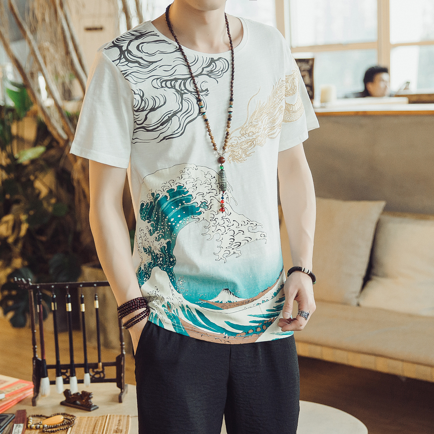 Chinese Style High Quality Fashion Loose Short Sleeve Embroidery Casual Comfortable T-shirt