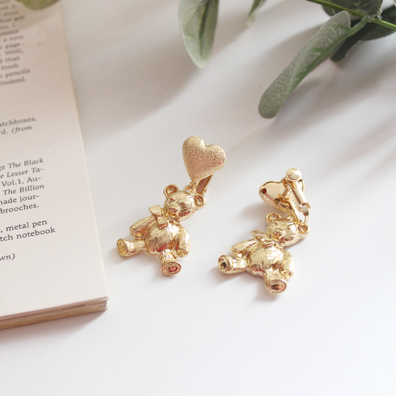 Golden Cute Blessing Bear Ear Stud Ear Clip