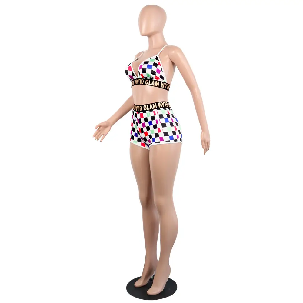 Wrap chest plaid print sling set