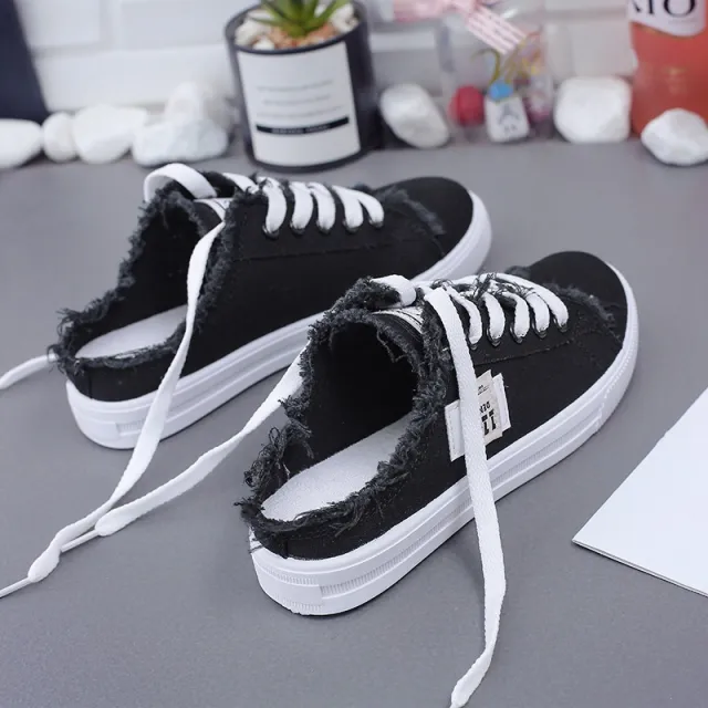 Single shoes half drag lazy one pedal shoes Black - Shop at LoveMi