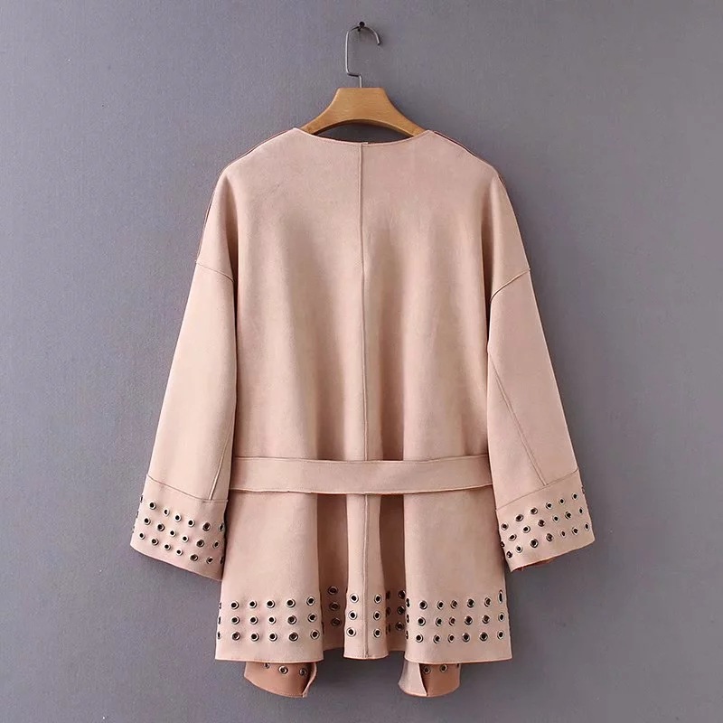 Suede Kimono Lace Up Jacket