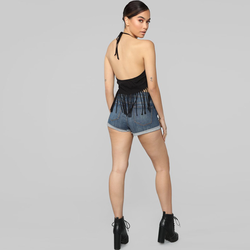 Tassel print halter T-shirt