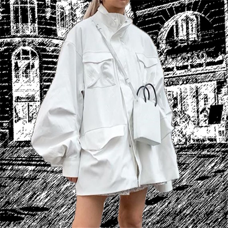 Loose skinny puff sleeve trench coat