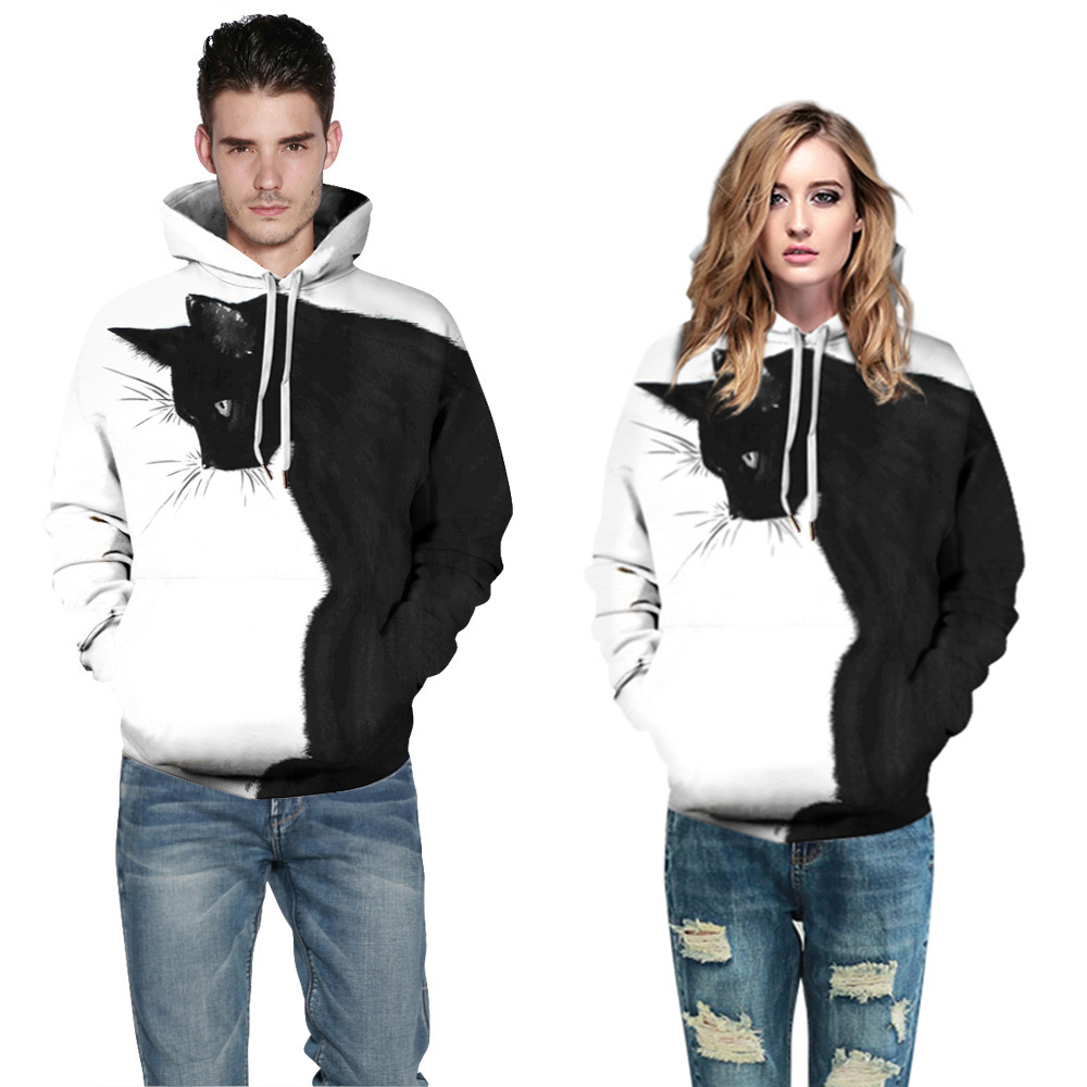 3D black cat digital print couple sweater