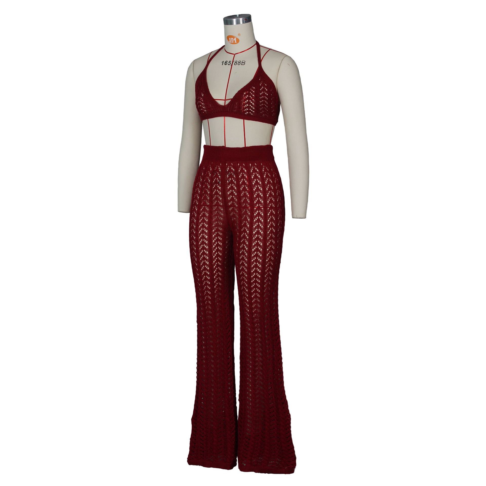 Knitted grid cutout two-piece set