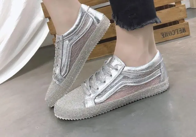 Glitter Rhinestone Women's Flats Silver - Shop at LoveMi