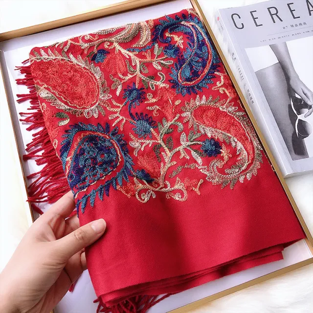 Nepal style cashmere cotton embroidery Claret - Shop at LoveMi