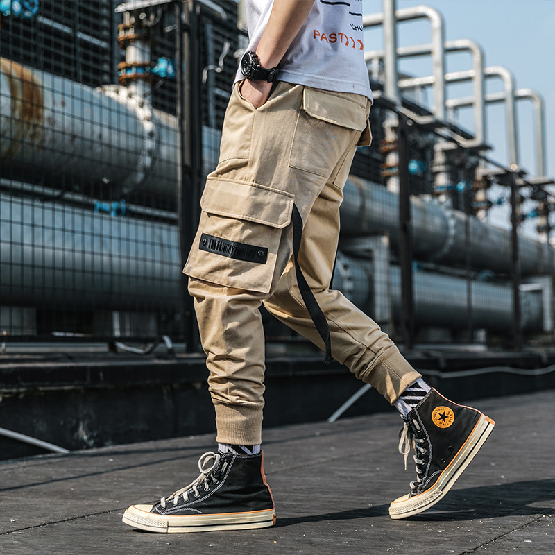 Multi-pocket hip-hop cropped cropped overalls