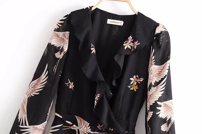 Cross V-Neck Crane Crane Frill Dress