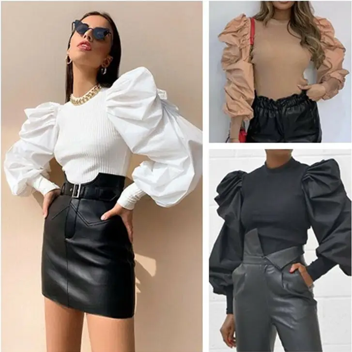 Puffed sleeves trim top