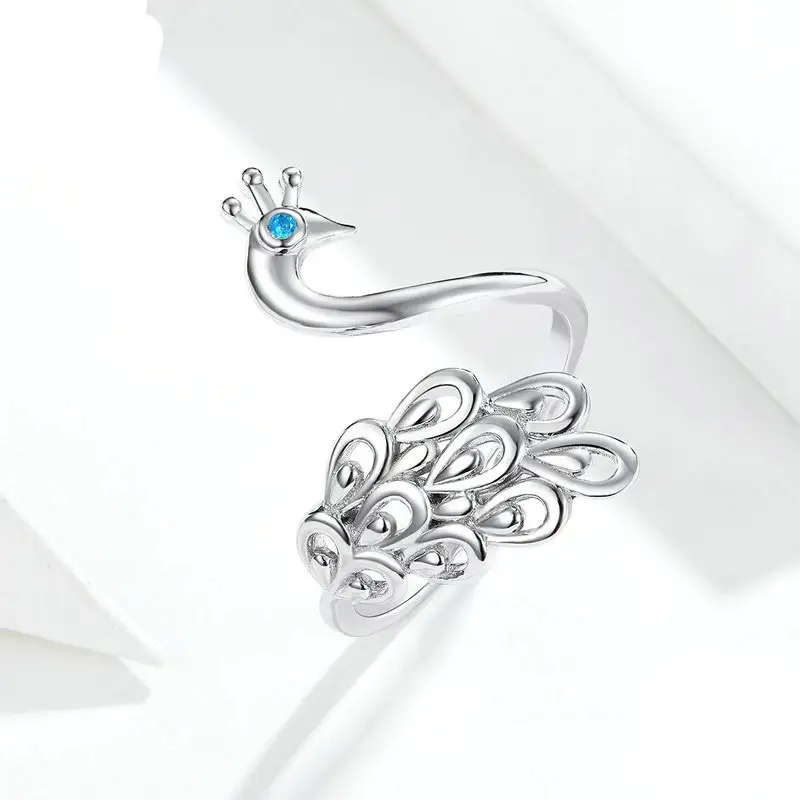 White gold plated peacock silver ring