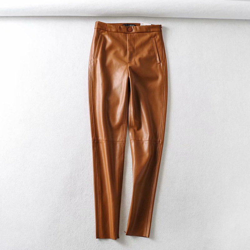 PU faux leather leggings Brown - Shop at LoveMi