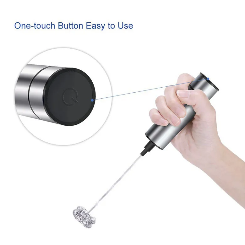 Electric Coffee Blender Milk Frother Handheld Whisk Kitchen Tools - Silver