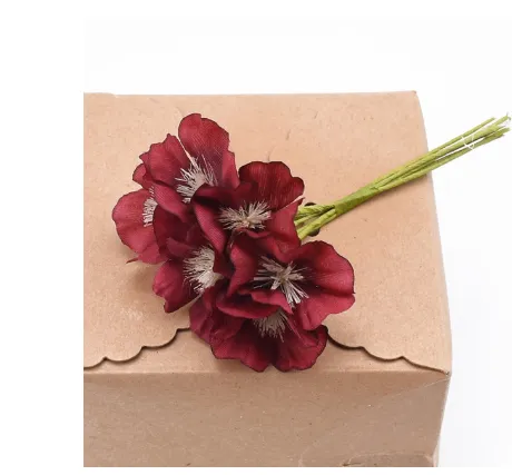 Silk Plum Blossom Box Artificial Flowers - Wine Red